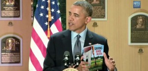 President Obama appears in Cooperstown to endorse the baseball novel Saving Babe Ruth